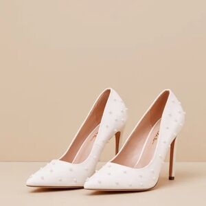 Lulu's White Pearl Embellished Heels